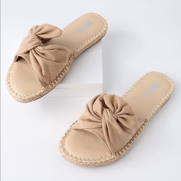 NIB Perfect Nude Bow Espadrille Slide Sandals - Picture 3 of 8